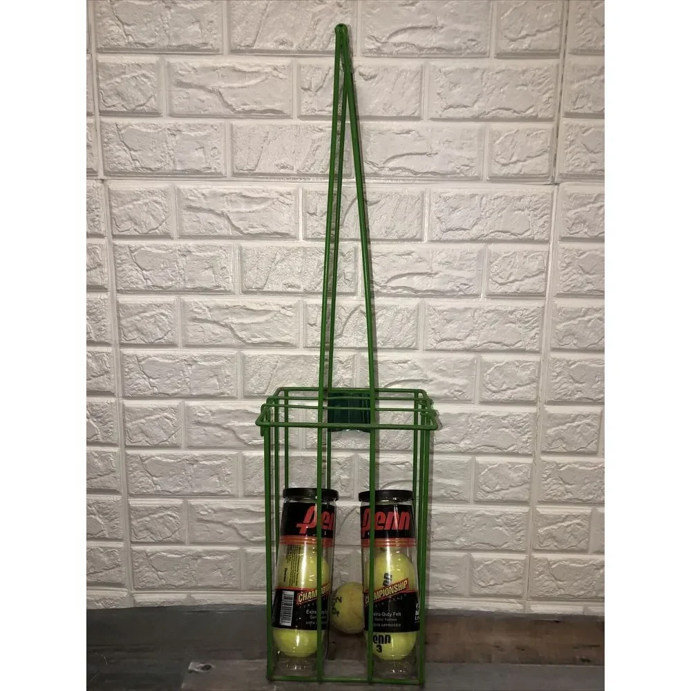 Vtg Tennis Ball Hopper Basket Green Plastic Coated Wire Made In USA + Penn Balls
